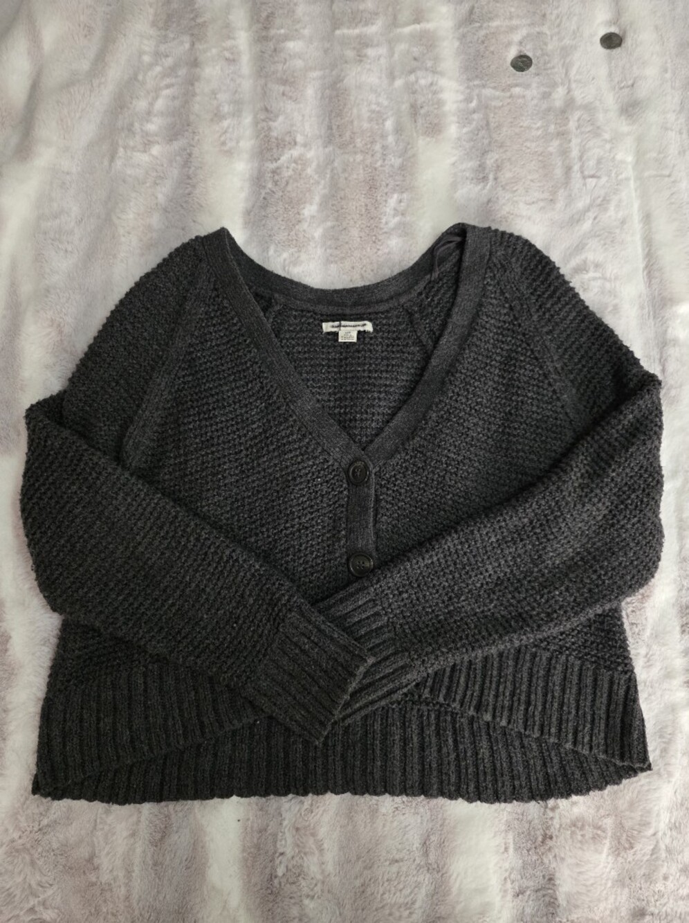 American Eagle Outfitters Charcoal Gray Knit Button Cardigan